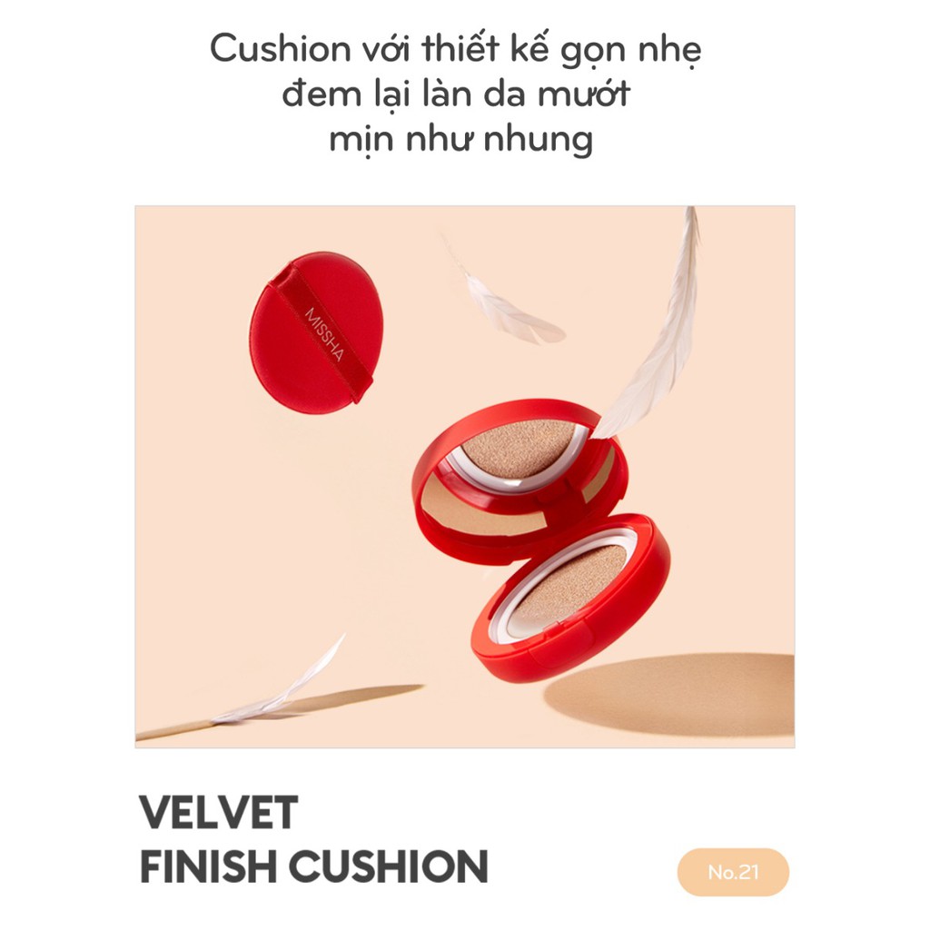 Missha Phấn Nước Mỏng Mịn, Che Phủ Tốt, Lâu Trôi Tông Sáng Velvet Finish Cushion SPF50+ PA+++ 15g