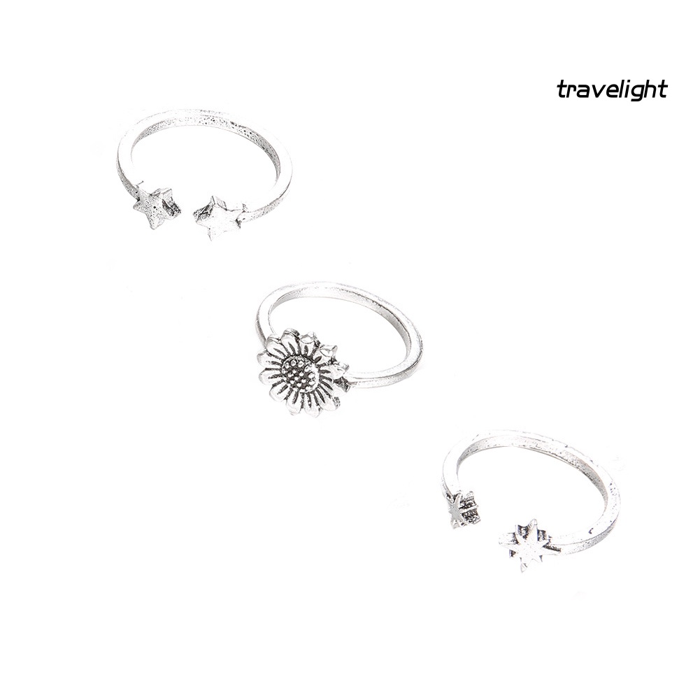 (Travelight) Set 3 Nhẫn Đeo Khớp Ngón Tay Họa Tiết Hoa Hướng Dương Phong Cách Bohemian Cho Nữ