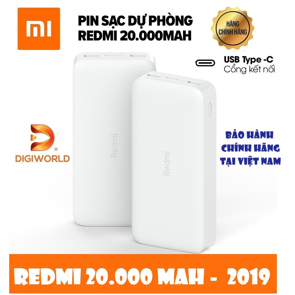 Pin Sạc Dự Phòng Xiaomi Redmi 20000mAh 2019 (Trắng) |  Hàng Chính Hãng DGW  | PB200LZM USB-C/TYPE C | Mới 100% | BigBuy360 - bigbuy360.vn