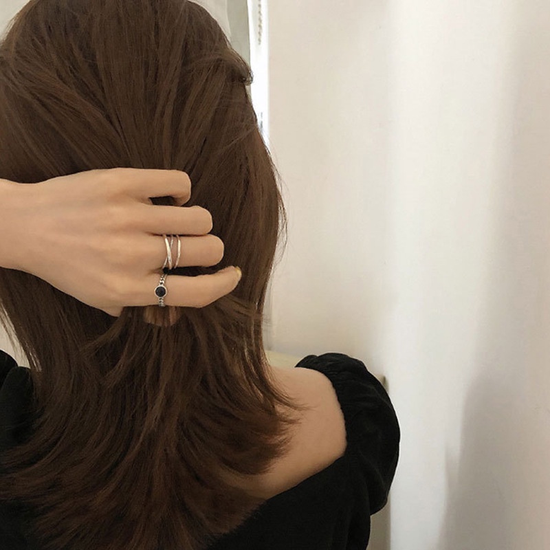 Nhẫn Đính Đá Đen / Bạc Phong Cách Cổ Điển Thời Trang Có Thể Điều Chỉnh Sáng Tạo Dành Cho Nữ