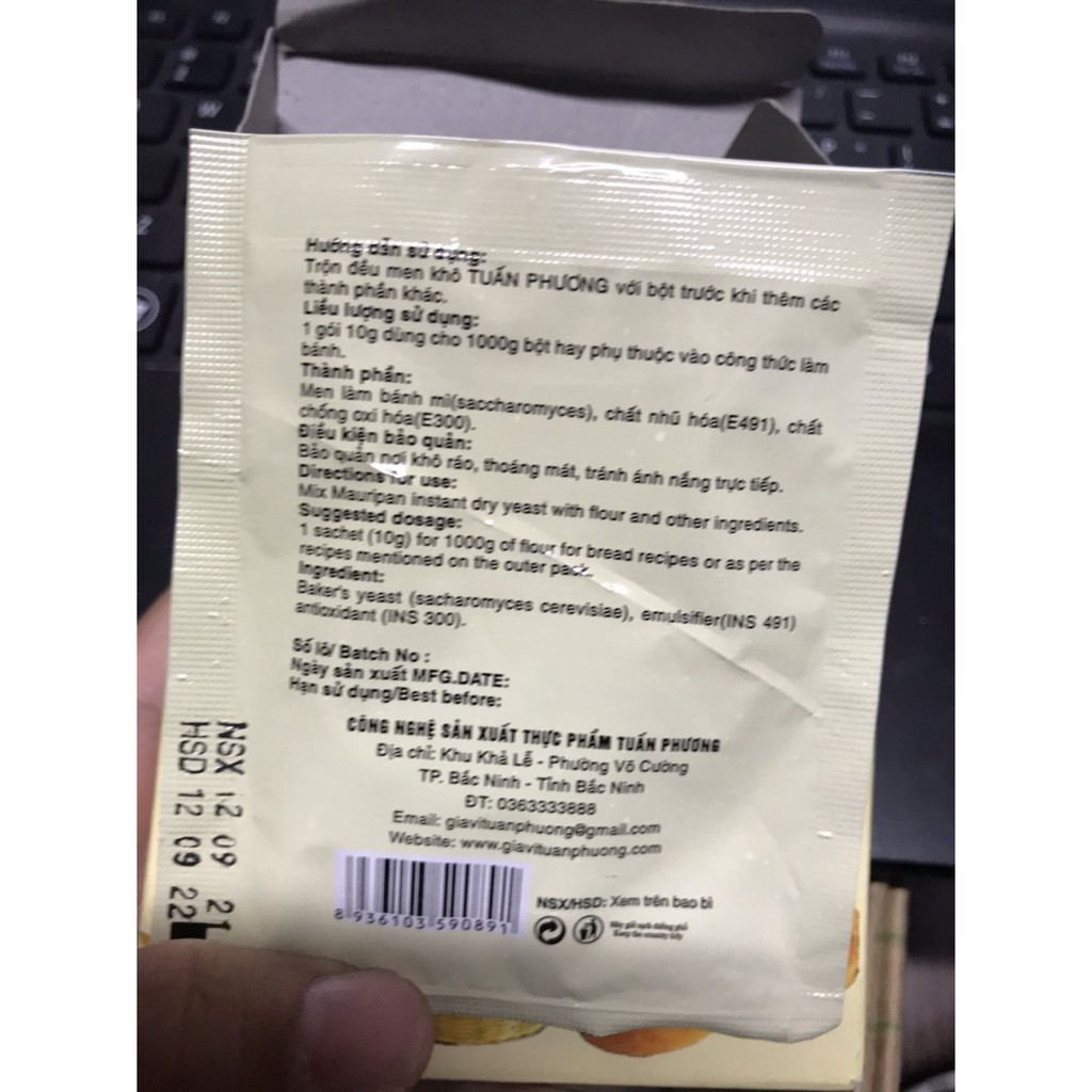 Men khô - Bột nở làm bánh Instant Dry Yeast Tuấn Phương, gói 10g