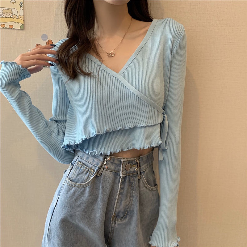 ÁO CROTOP TAY DÀI ĐẮP CHÉO CỘT EO - AK0011 | steven.factory