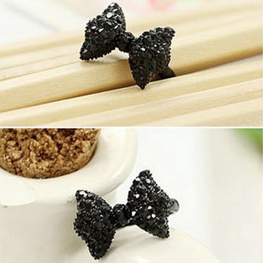 ▶ Sweet Temperament Retro Diamond Bow Ring Flash Drill Adjustable Ring ❣❣Anicc