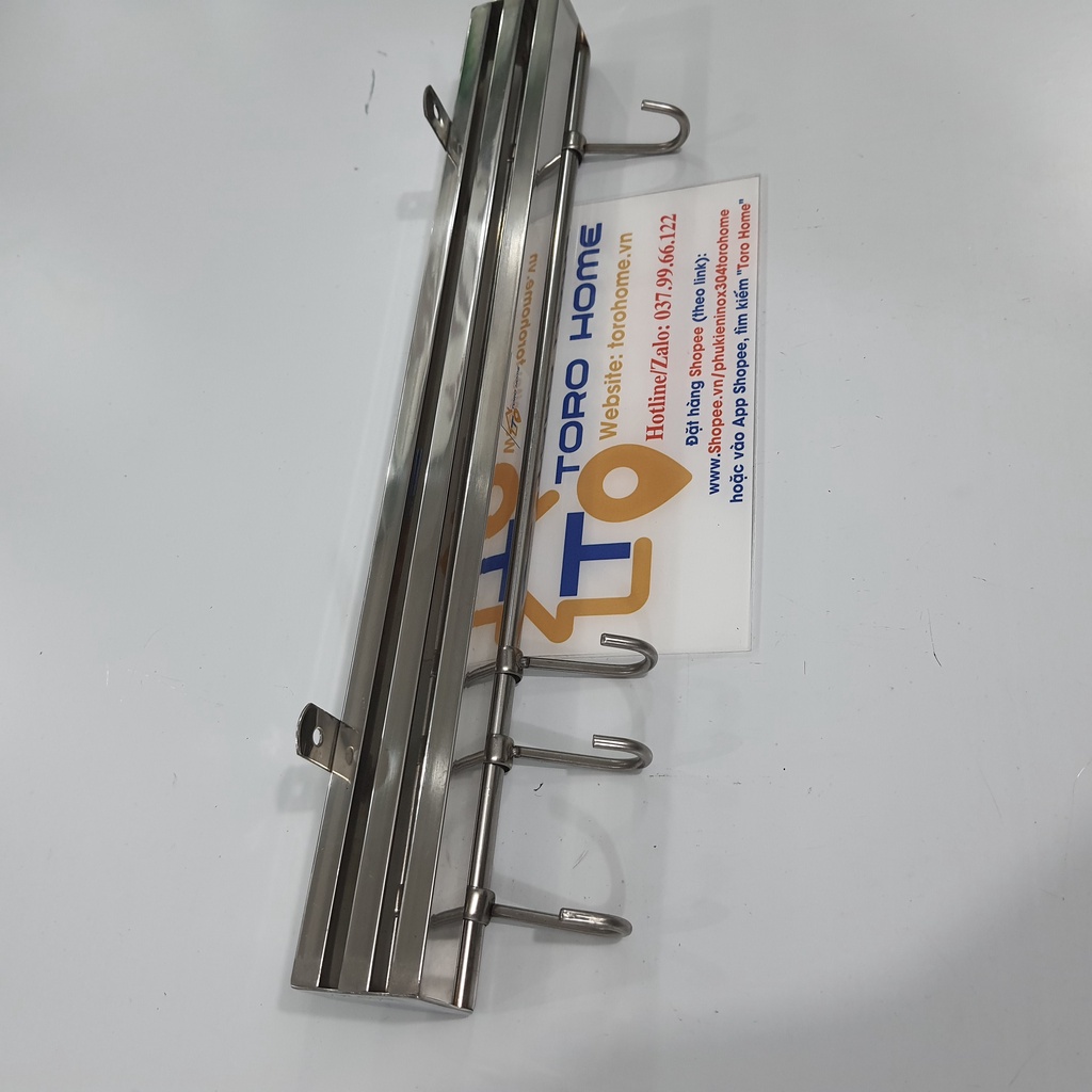 Máng dắt dao inox 304 đa năng có móc treo giá muỗng, móc treo xoong nồi, máng dao, Cam kết inox chuẩn 304