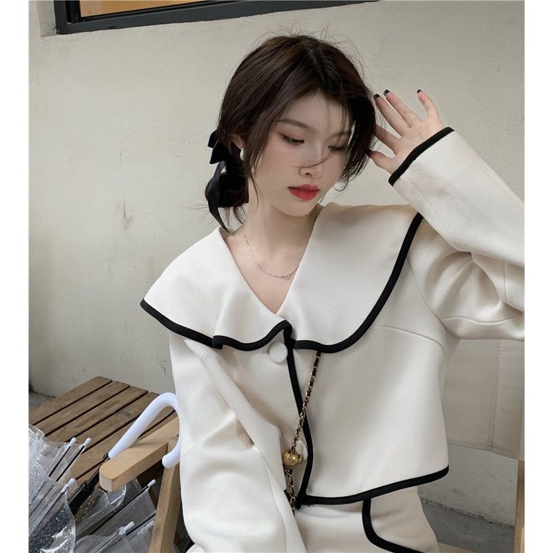 Set Áo Khoác Cardigan Tay Dài Dáng Rộng + Chân Váy Lưng Cao Thời Trang Pháp Cho Nữ