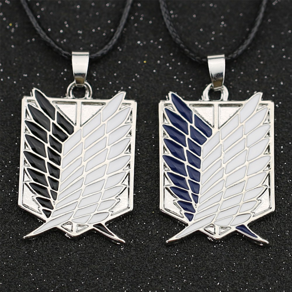 ALLGOODS Cartoon Anime Attack on Titan Necklaces Metal Cosplay Jewelry Giant Survey Corps Necklaces Wings Of Liberty PU Leather Chain Recon Corp Badge Freedom Unisex Wings Pendant Necklaces/Multicolor
