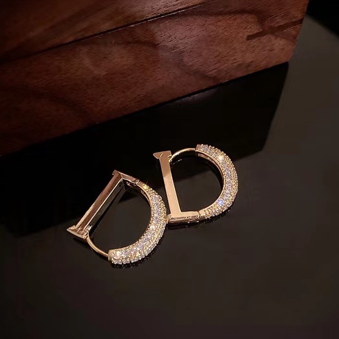 Khuyên Tai Mạ Vàng Đính Đá Zircon Thiết Kế Sang Trọng Thời Trang Cho Nữ