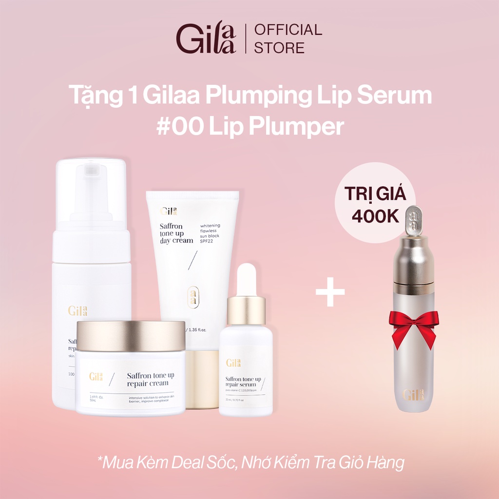 Bộ 4 sản phẩm dưỡng trắng và phục hồi da Gilaa Saffron Tone Up Repair