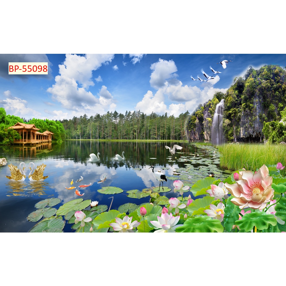 Tranh phong cảnh hồ nước thiên nhiên khổ lớn, không giới hạn kích thứớc