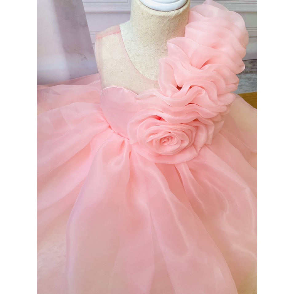 Váy công chúa, đầm công chúa cho bé gái thiết kế hoa hồng màu hồng trên ngực trái cho bé từ 1 đến 10 tuổi 8kg đến 35kg