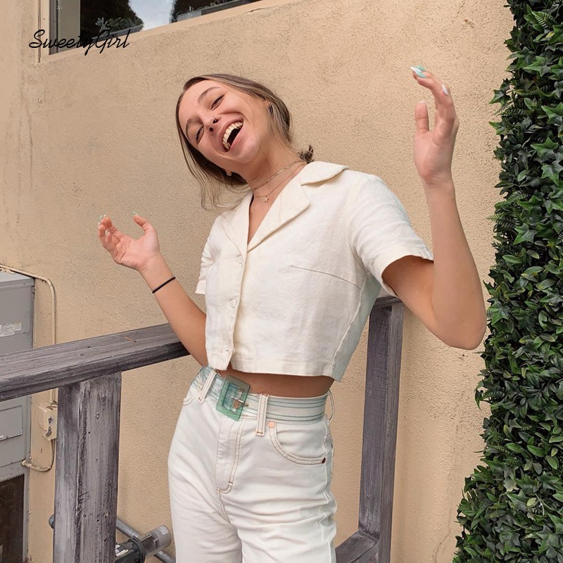 Áo Sơ Mi Lửng Ngắn Tay Màu Trơn Thời Trang Cho Nữ