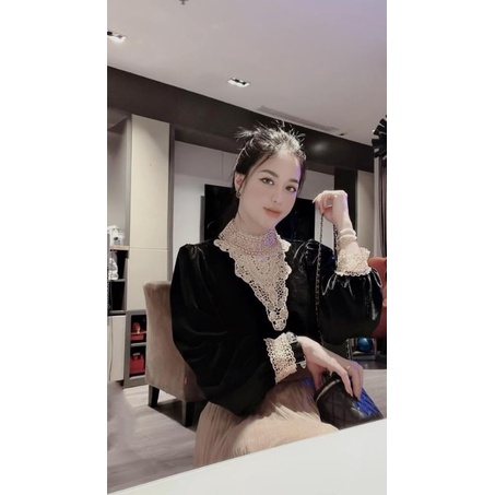 Áo nhung pha ren tiểu thư