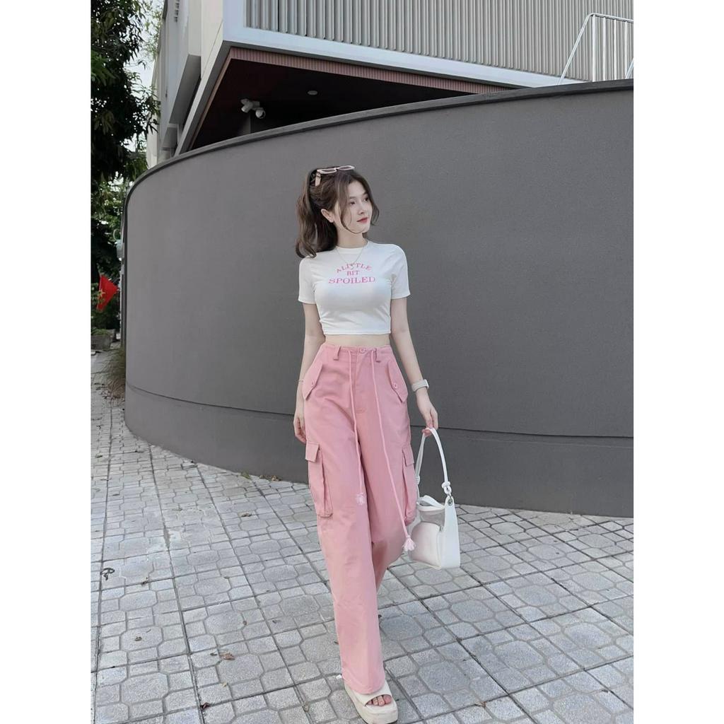 Sét áo thun chữ crt mix quần kaki xuông túi hộp xinh lắm DN66