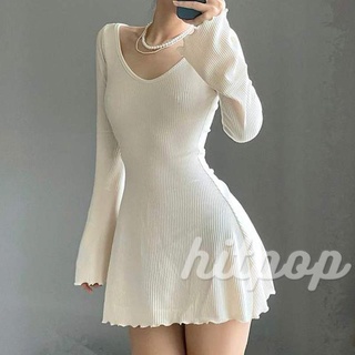 Hitpop-áo thun mỏng mùa hè dành cho nữ, Váy Mini dài tay cổ chữ V mỏng vừa vặn cho bữa tiệc, bãi biển