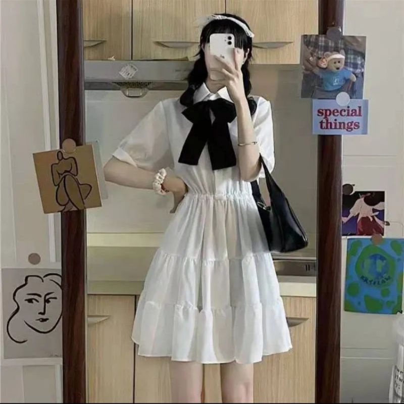 Váy Tiểu Thư Cổ Đức Phối Nơ Đen Chất Von Mềm Mịn 2 Lớp Dày Dặn ( Kèm Ảnh Thật)