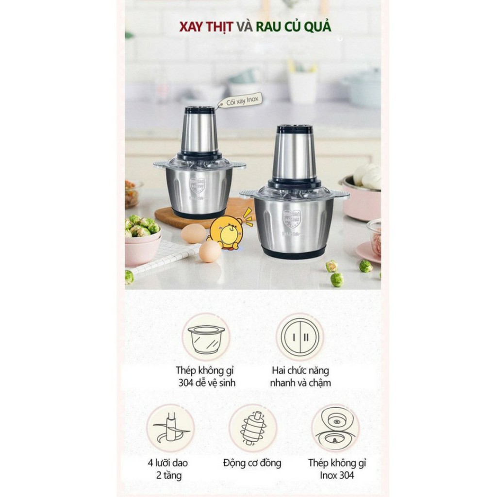 Máy Xay Thịt, Xay Đa Năng Cối Inox 💥 Không Gỉ 💥  4 Lưỡi Dao Kép 💥 Siêu Sắc Bén- 💥 Say thịt💥 Cá, Hoa Quả, Tỏi ớt💥