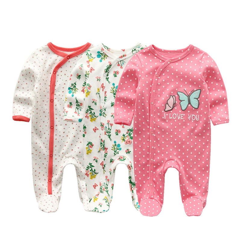 Set 3 áo liền quần tay dài vải cotton thời trang xuân thu 2021 cho bé 0-12 tháng tuổi