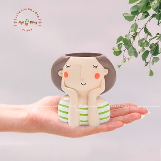 [Quà Tặng Sinh Nhật Cho Nữ] Chậu Trồng Cây Thông Minh Trồng Cây Phong Thủy, Bình Hoa Cô Gái Decor Trang Trí Phòng Khách