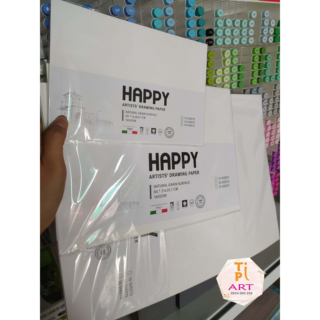 Giấy Vẽ Happy 160gsm A5/A4/A3 Tệp 10 Tờ