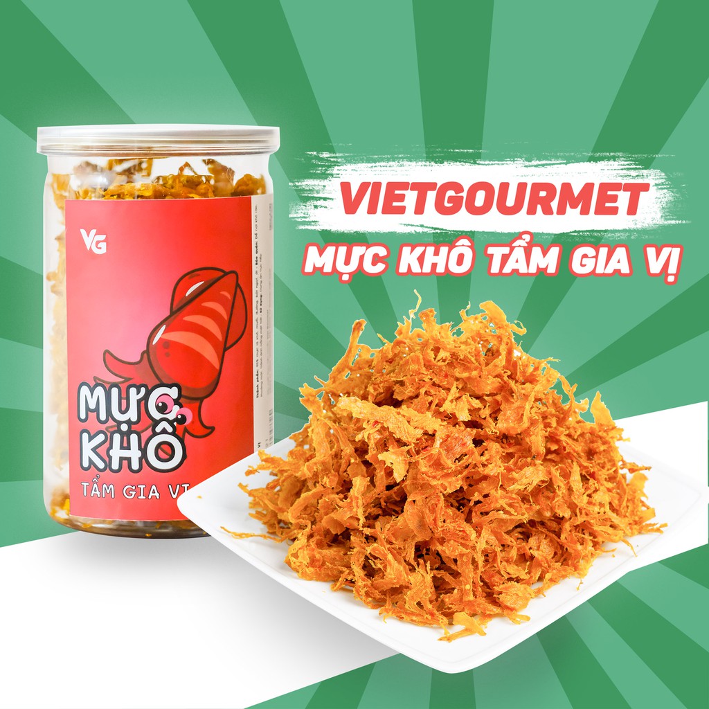 Khô mực tẩm gia vị ăn liền Viegourmet, Khô mực xé sợi thơm dai đặc sản Miền Trung, ăn vặt siêu ngon Hà Nội