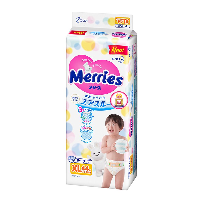 Tã/bỉm dán Merries size XL - 44 miếng (Cho bé 12 - 20 kg)