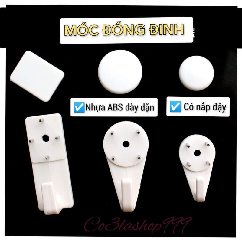 Móc đóng đinh có nắp đậy, nhựa ABS dày dặn, treo vật dụng tranh ảnh