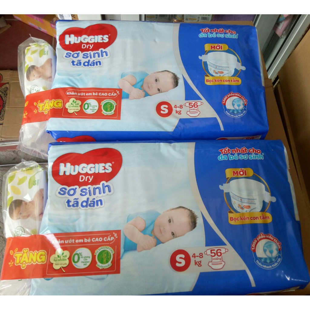 [Kèm Quà]Tã dán Huggies S56 tặng khăn ướt