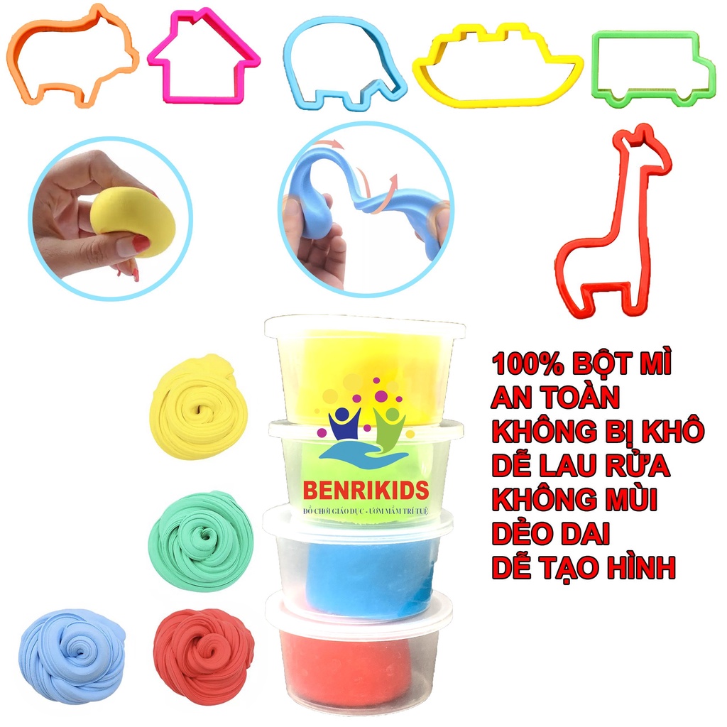 Bộ 4 Đất Nặn Vijago Và Khung Hình Thú, Phương Tiện Dễ Thương Bằng Nhựa Cao Cấp An Toàn Cho Bé Thỏa Sức Vui Chơi