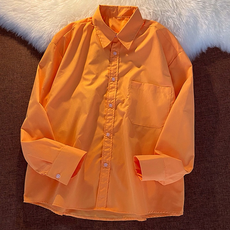 Áo sơ mi tay dài dáng rộng màu trơn phong cách thời trang Hàn Quốc dành cho nữ