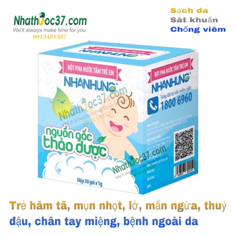 Bột pha nước tắm trẻ em Nhân hưng - Kháng khuẩn, sạch da, an toàn