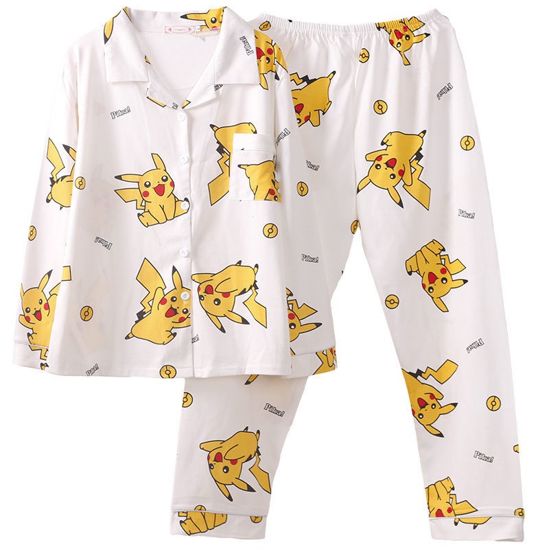 Bộ đồ ngủ nữ kiểu mới Nhật Bản Pikachu dài tay cặp đôi sinh mặc trong nhà có thể bên ngoàiE