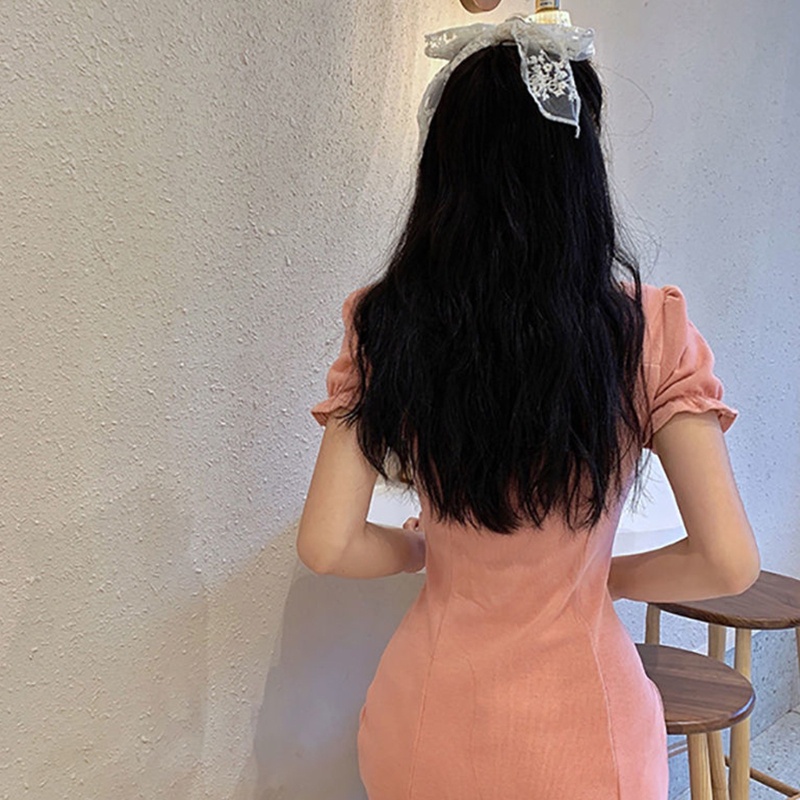 Đầm Mini Cổ Vuông Tay Phồng Ôm Dáng Thời Trang Dành Cho Nữ