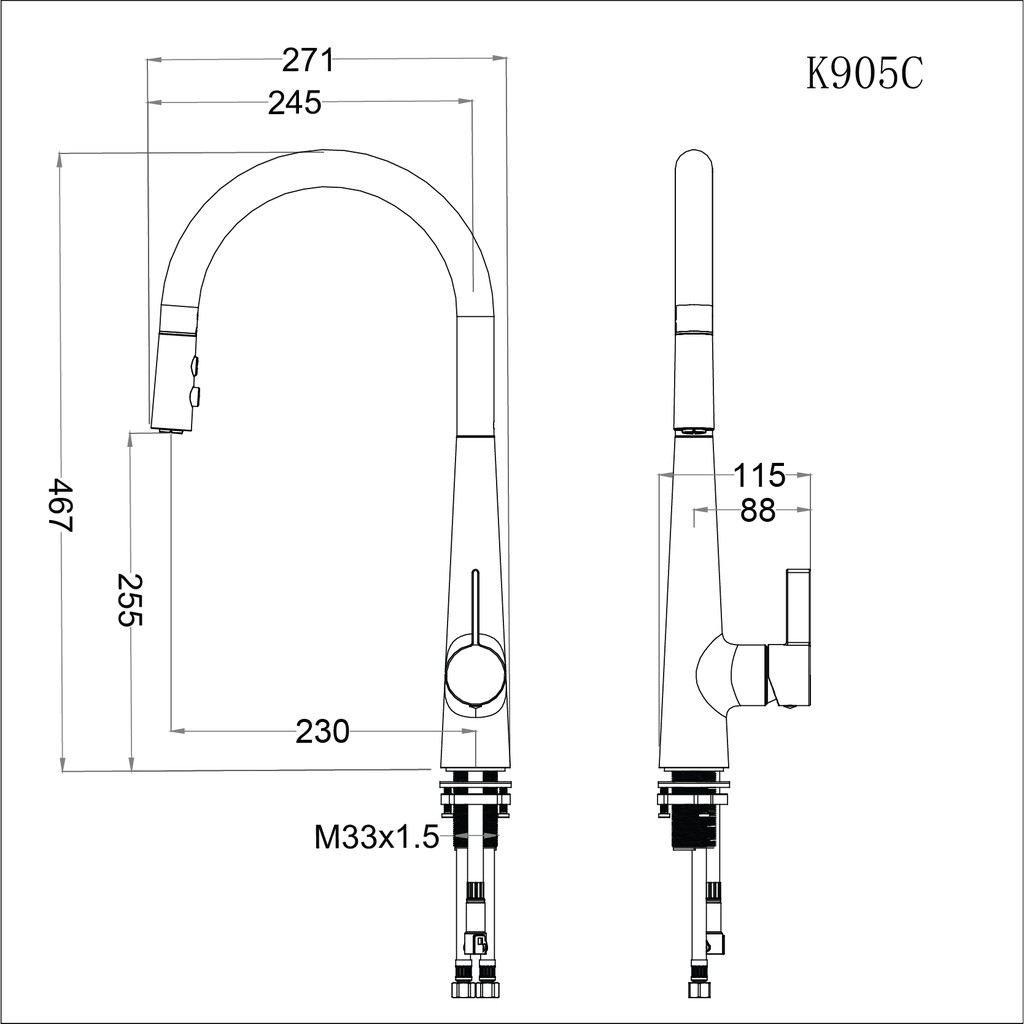 Vòi rửa bát rút dây nóng lạnh K905C Caesar