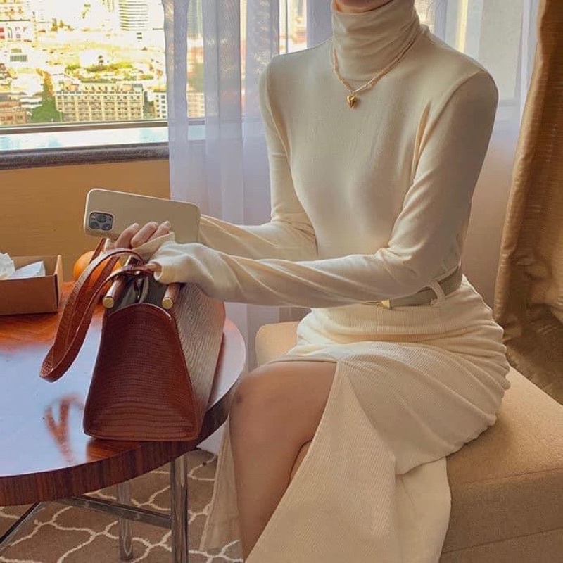 Váy Nhung Tăm Dài  Vintage kèm Belt