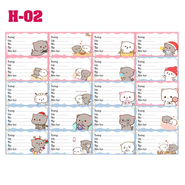 Nhãn vở Hình Mèo và Gấu Xinh và dễ thương