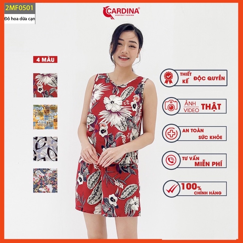 Đồ bộ nữ CARDINA chất lụa Mango cao cấp quần đùi áo sát nách họa tiết nhẹ nhàng nữ tính 2MF05