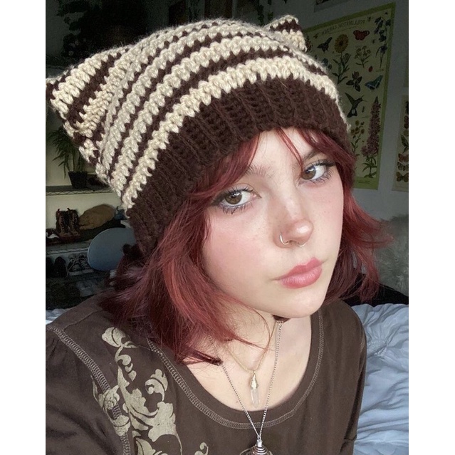 Cat beanie/ Mũ len tai mèo móc bằng len/ Mũ beanie/ Mũ len/ Mũ handmade