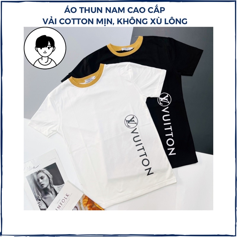 Áo thun nam cổ tròn, áo phông nam tay ngắn in hình LV vải cotton mát không xù lông form chuẩn thun lạnh