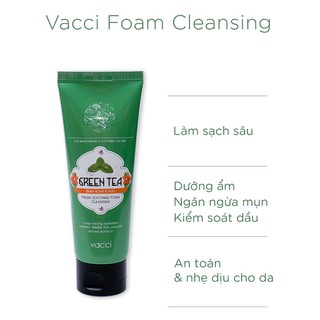 Sữa rửa mặt cho da dầu, mụn, tinh chất Trà Xanh Vacci