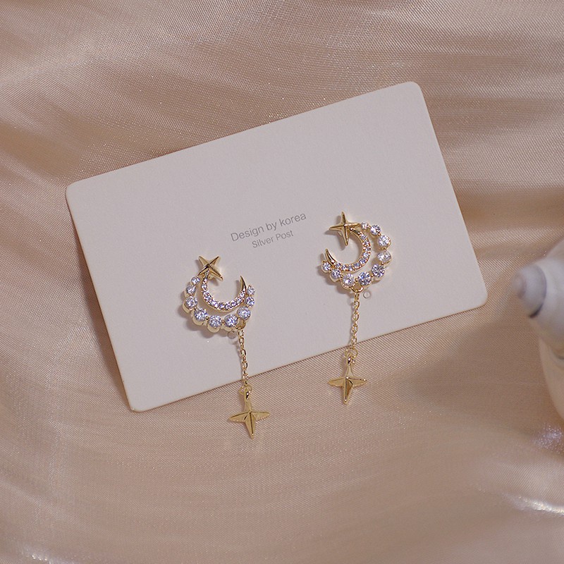 Bông Tai Hình Mặt Trăng Đính Đá Zircon Tinh Tế Cho Nữ