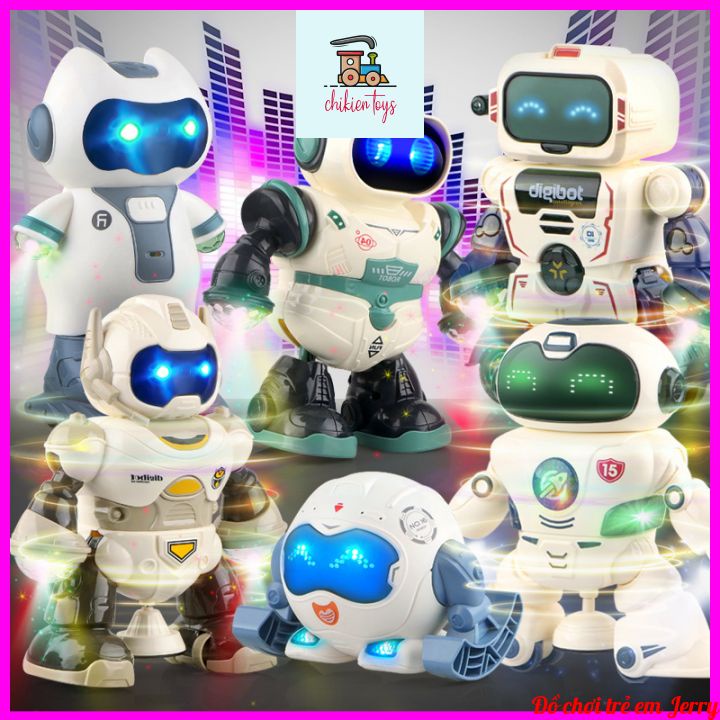 Đồ chơi Robot nhảy múa tự phát sáng, Robot di chuyển thông minh xoay 360