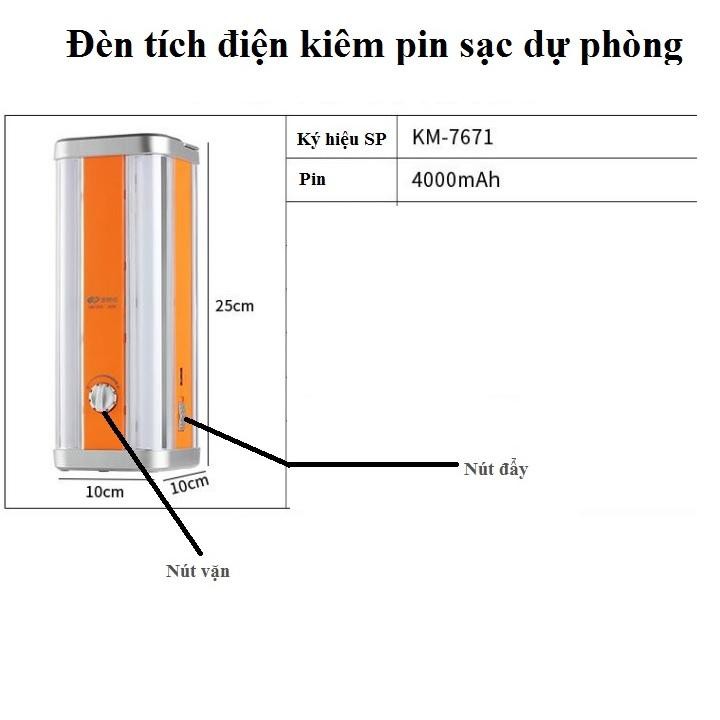 Đèn LED tích điện thông minh kiêm pin dự phòng 4000 MAh shopaha247 KM 7671