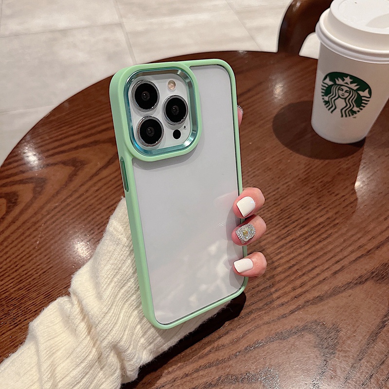 Ốp Điện Thoại Cứng Trong Suốt Viền Kim Loại Chống Sốc Cho iPhone 14 13 Pro Max 14 Plus