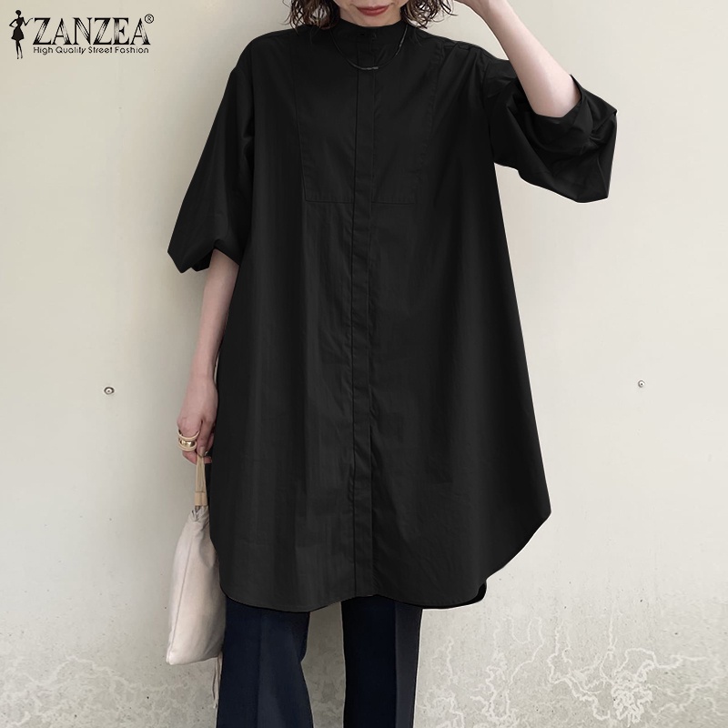 Áo kiểu ZANZEA tay phồng dài cài nút phong cách Hàn Quốc dễ phối đồ thời trang cho nữ