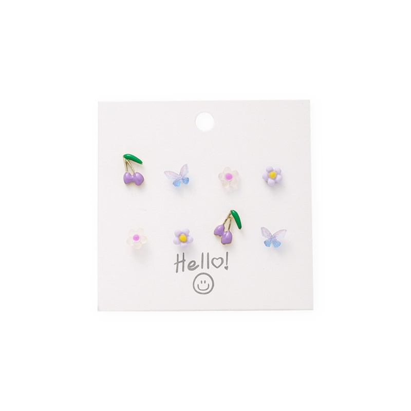 Set 8 Khuyên Tai Acrylic Hình Hoa / Bướm Mini Nhiều Màu Thời Trang Cho Nữ