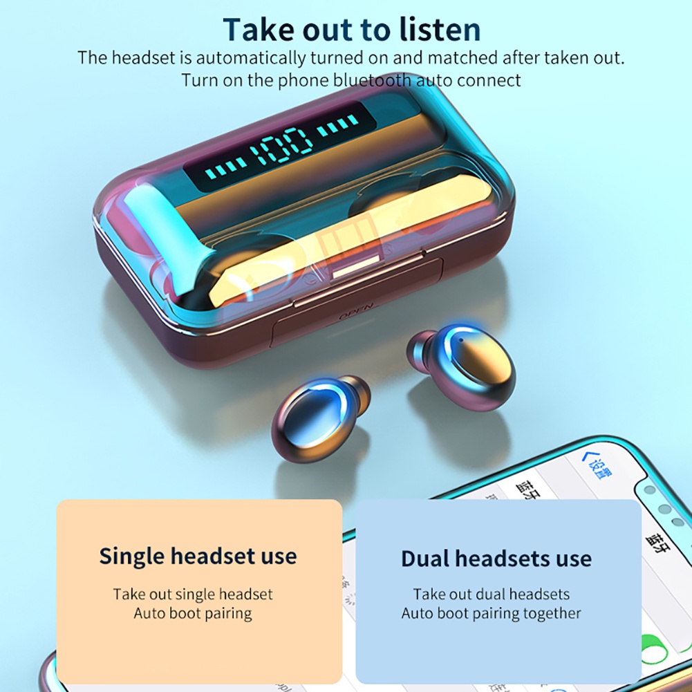 Tai nghe không dây F9 5C Bluetooth 5.0 chống ồn Tai nghe thể thao chống thấm nước Tai nghe cảm ứng trong tai cho tất cả điện thoại thông minh