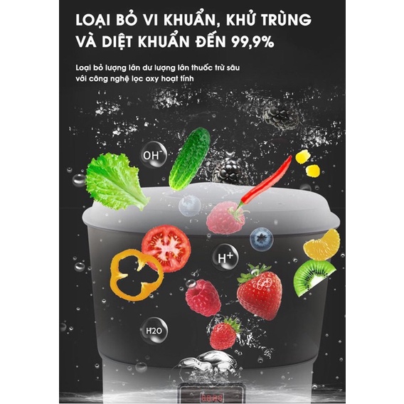Máy Rửa Rau Củ Dhome HR-666 - Khử Trùng Thực Phẩm Rau Củ Quả, Các Loại Thịt, Thủy Hải Sản Bằng Sục Ozone 10L