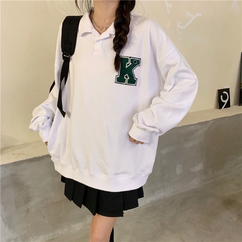 Áo Sweater có cổ in chữ phong cách Retro cá tính
