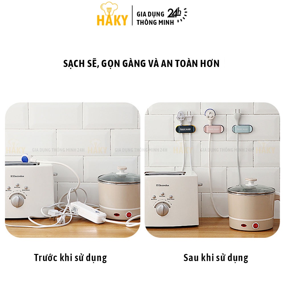 Móc dán tường treo dây sạc điện thoại, dây điện, phích cắm HAKY011, móc dán dính chắc, kẹp dây gọn gàng, chịu lực tốt