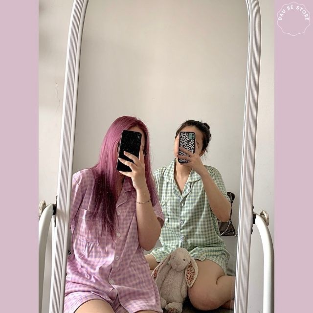 [Ảnh Thật] Bộ Ngủ Nữ Họa Tiết Caro Hàn Quốc Ulzzang Cute Form Rộng - Pijama Hè Đồ Mặc Nhà Quần Đùi Hot Trend -Daube-S009